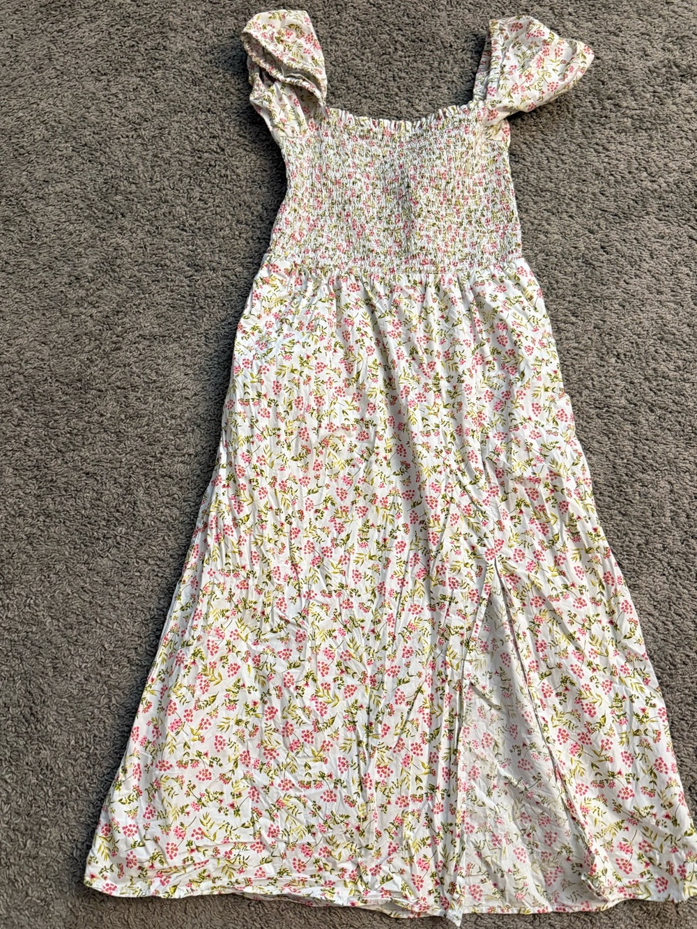 J. Crew White Midi Floral Smocked Sundress with Slit